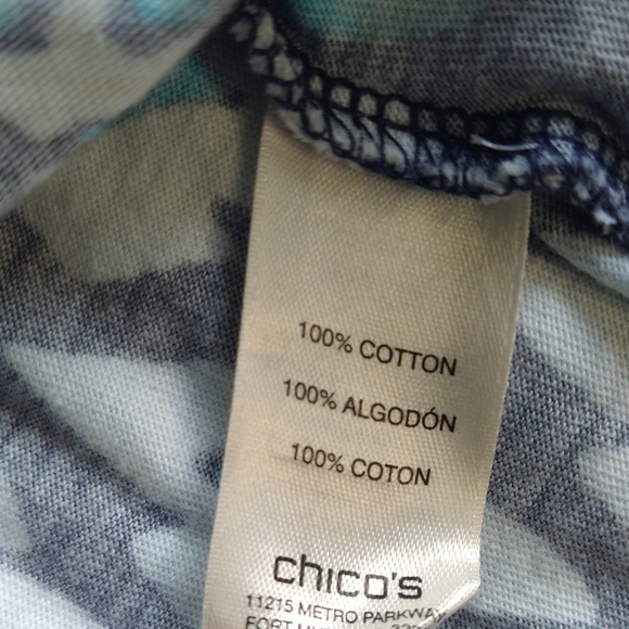 Chico's Weekends 100% Cotton Abstract Floral Butterfly Zip Jacket Beaded Bling - Picture 8 of 10